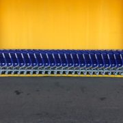arranged blue grocery carts