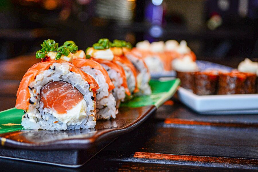 sushi on white ceramic plate, sushi, sushi rolls, omakase, sushi restaurants