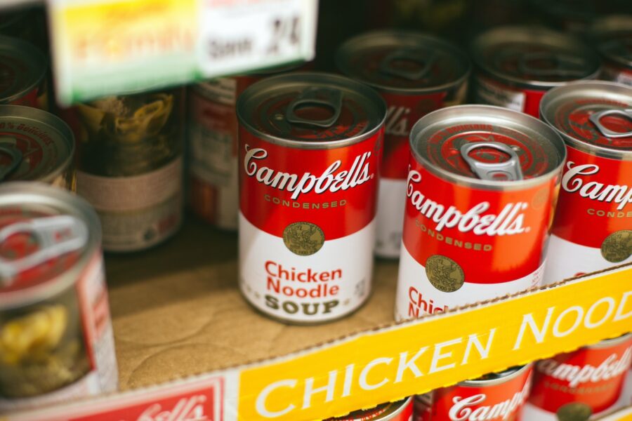 Campbells chicken noodle soup can lot, value packaged food