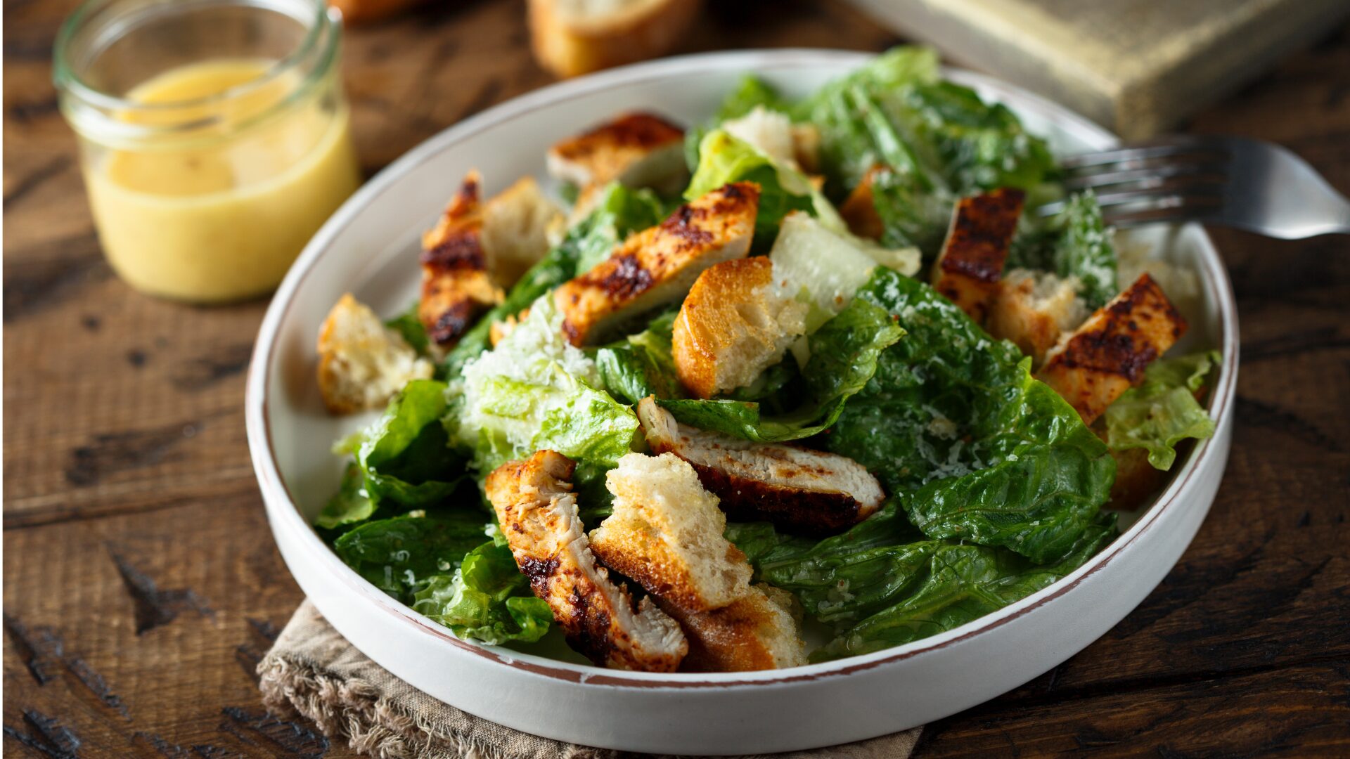 Salad on table with chicken