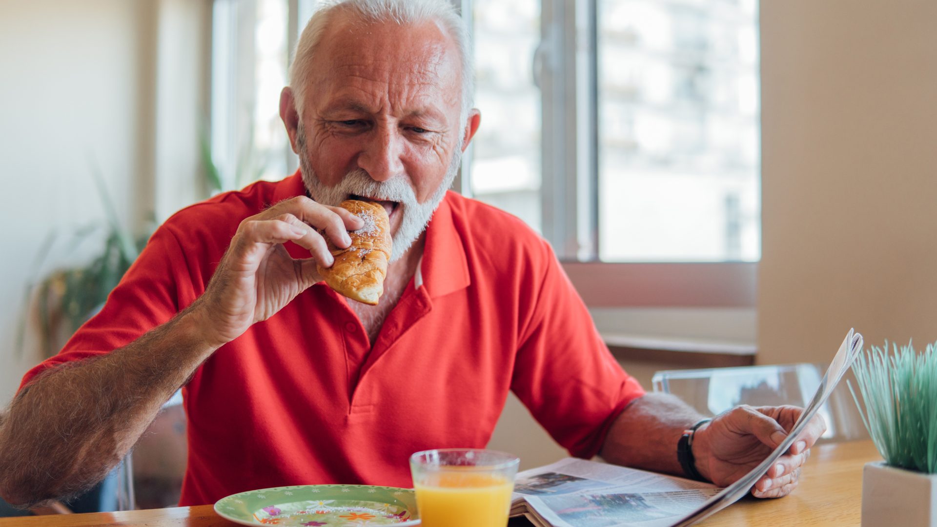 Baby Boomer eating breakfast